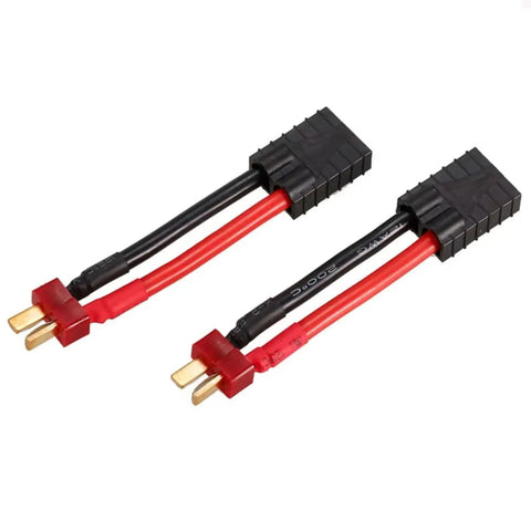 Heavy Duty 12AwG Silicone Rc LiPo Battery Adapter With 100Mm Male To Female T Plug Wire Harness with red and black connectors.