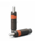 Adjustable Light Load Spring Plunger With Smooth Threaded Telescopic Lock Pin For Dead Simple Install And Hella Secure Grip For Any Tight Mechanical Assembly Task, featuring two steel plungers.
