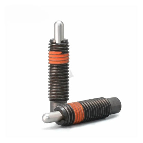 Adjustable Light Load Spring Plunger With Smooth Threaded Telescopic Lock Pin For Dead Simple Install And Hella Secure Grip For Any Tight Mechanical Assembly Task, featuring two steel plungers.