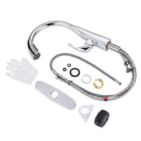 Gooseneck Pull Down Kitchen Faucet With Dual Function Sprayer, Single Handle Chrome Bar Sink Tap, Leak Free Design For RV Utility