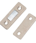 Close-up of 10 Pack Cabinet Door Magnetic Catch Set stainless steel, cold rolled steel plates with mounting holes for secure fit.