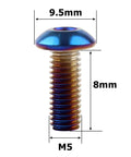 10 Pack M5x8mm Button Head Allen Bolts For Bikes Burnt Blue Titanium Finish Stainless Steel 304, showing dimensions 9.5mm x 8mm
