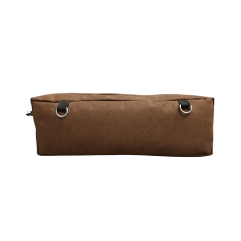 Trail Ready Cantle Bag For Western Saddles Heavy Duty 1000D Nylon with D-ring attachments, brown color, side view.