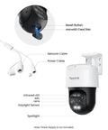 PTZ 4K PoE Security Camera System With Dual Lens 360 Camera Dope Auto Tracking 6X Hybrid Zoom showing parts and features