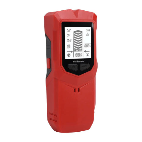 Dpofirs Stud Finder Wall Scanner with LCD Display, 7 in 1 Detector front view showing LCD screen and red casing.