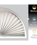 No Tools Needed Arch Window Shade White Pleated Fabric Light Blocking Privacy Shade With Peel And Stick Install For 72 W By 36 H Half Round Arch Windows showing light blocking feature