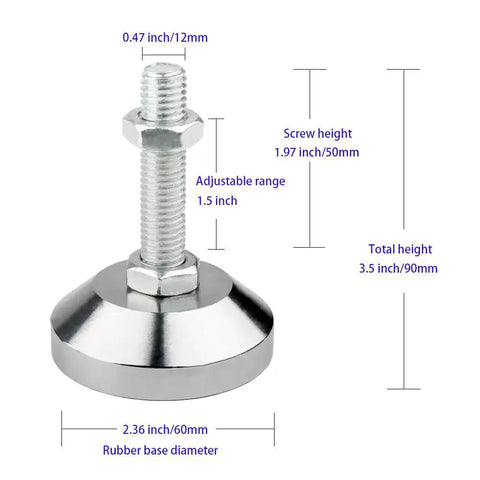 Beefy Heavy Duty Leveling Feet For Workbenches And Machinery, 2.36 Inch Base, M12 Thread, 2600 Lb Capacity, Adjustable Leveler Legs