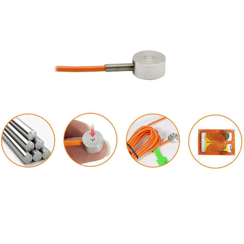5kg Button Type Compression Load Cell Sensor With 2m Cable, Tiny But Mighty Miniature Strain Gauge Scale For Precise Weighing, IP66 Stainless Steel, Low Height 7mm, 13mm Diameter, Great For Compact Scales, orange cable and compact sensor