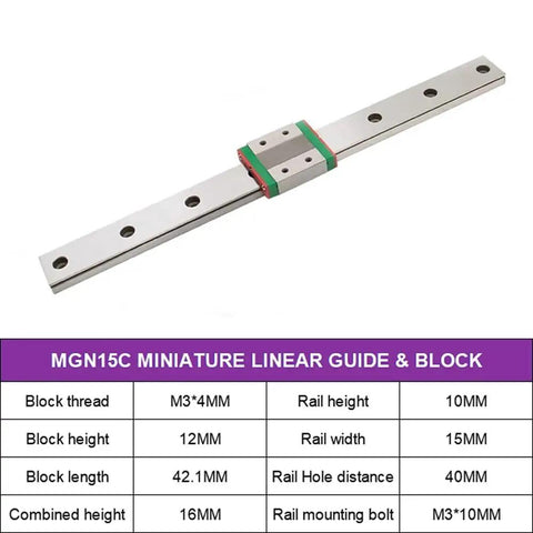 MGN15 Miniature Linear Guide Rail And Block Set For 3D Printers And CNC Machines, 250mm Length, Includes 1 Rail And 1 MGN15C Carriage