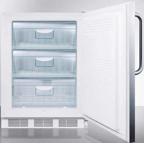 Heavy Duty Medically Certified Upright Freezer With 3.5 Cu Ft Storage And Minus 25 Degree C Low Temp Operation featuring three clear drawers.