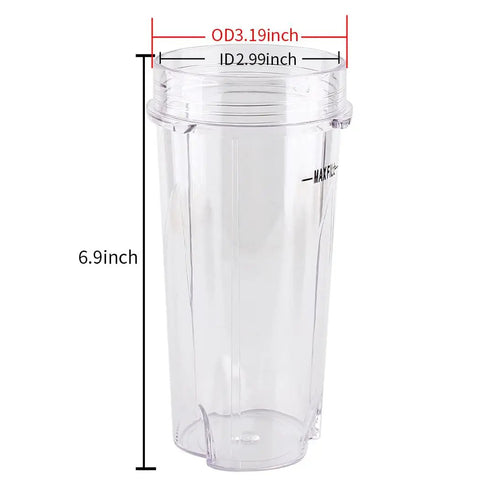 Two Pack 16oz Replacement Cups With Lids For Ninja Blenders With Four Tabs, Dishwasher Safe, clear cup measurements shown