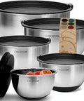 Stainless Steel Mixing Bowls With Lids Set Featuring Airtight Lids And Non Slip Base, Five Nesting Bowls In 1.5 Qt to 5 Qt