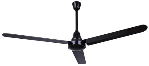 Black Beefy 60 Inch Weatherproof Industrial Ceiling Fan with DC Motor for quiet cooling on patios, warehouses, and garages.