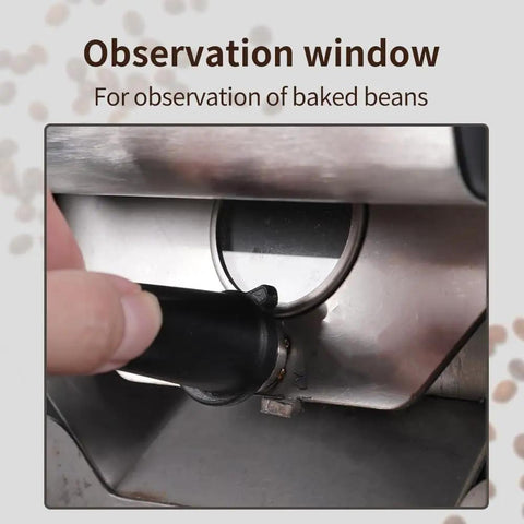 Observation window on the Automatic Countertop Coffee Bean Roaster Offering Hassle Free Dual Temperature Controls and 300 Gram Capacity.