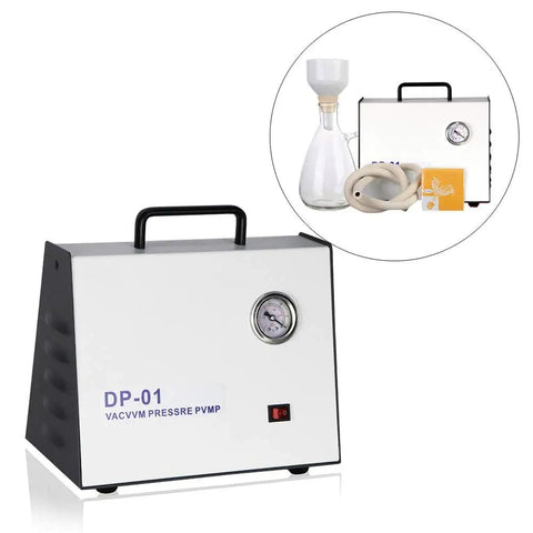 Oil Free Diaphragm Vacuum Pump With 20 Liters Per Minute Flow For Vacuum Filtration Portable Lab Equipment 220V Maintenance Free Eco Friendly Design Plus Positive And Negative Pressure Modes with built-in gauge and handle
