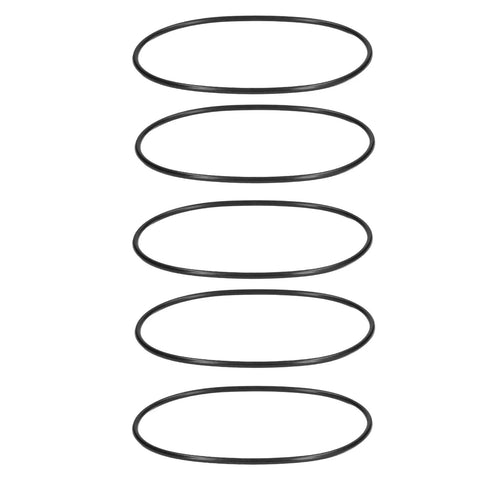 Five round rubber motor belts, 5mm diameter, 573mm circumference, for industrial machinery and equipment, displayed vertically.