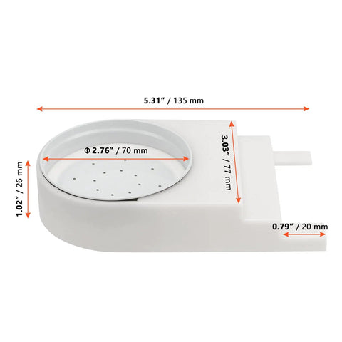 Side view of 16 Pack Bee Entrance Feeder For Beehives Plastic Water Tray with measurements, white durable water supply tool