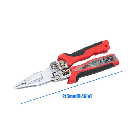 Rugged Pliers Cable Stripper And Wire Cutter With Built In Voltage Tester LED Work Light Digital Multimeter Compatible, 215mm size