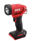 Ultra Bright Led Work Spotlight Rechargeable 20 Volt Cordless 300 Lumens Portable Jobsite Light 104 Degree Swivel Head shown in red and black design.
