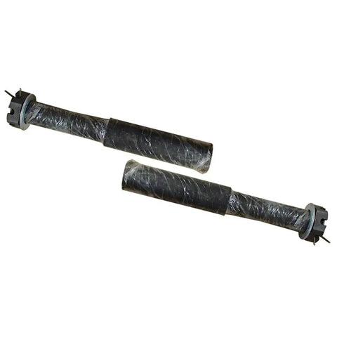Two 4 On 4 Inch Trailer Axle Kit Set With 2000 Lb Capacity Including Idler Hubs Round Spindles Bearings Seals Grease Caps Wheel Nuts And Hardware For 4 On 4 Bolt Pattern Replaces 008-259-05, showing wrapped spindles.