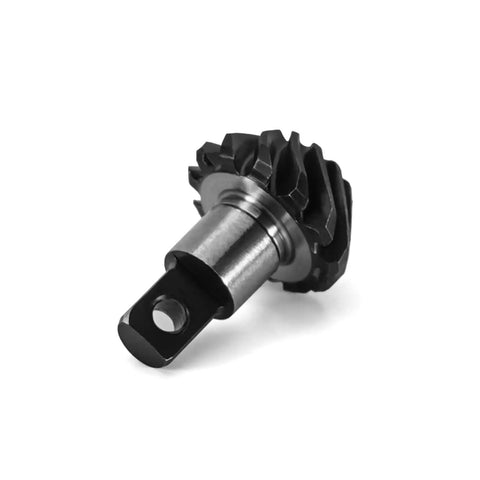 Beefed Up 12/24T Steel Alloy Axle Gear Set for 1/24 RC Crawler front view showing helical teeth and steel construction