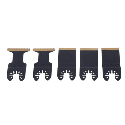 Titanium Plated Oscillating Saw Blades Set High Carbon Steel Universal Fit 5 Pack With Spacers For Metal Cutting Heavy Duty Pro Grade Blades For Soft Metals Smooth Long Lasting Performance, five blades