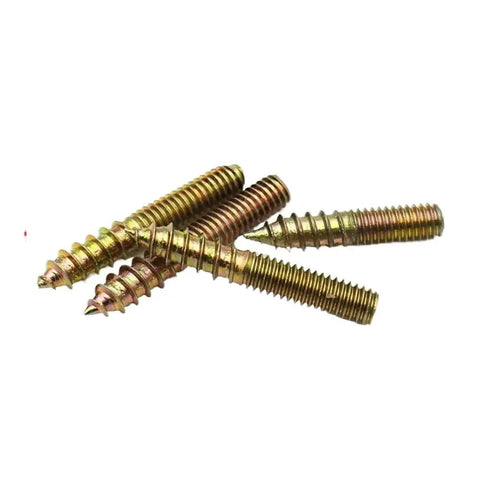 M4 To M10 Yellow Zinc Plated Dowel Screws Hanger Bolts For Wood Furniture, Double Headed Self Tapping Fasteners in pile