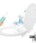 Left Side Elongated Bidet Toilet Seat With Dual Nozzles, T Adapter And Bottle, Adjustable Water Pressure, Slow Close Lid