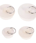 4pcs Rubber Drain Stoppers for Bathtubs and Floor Drains; four rubber plugs with metal rings for kitchen and bathroom use.