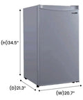 Top Notch 3 Cubic Ft Compact Upright Freezer Fingerprint Resistant Stainless Steel Finish dimensions 34.5" H, 21.3" D, 20.7" W