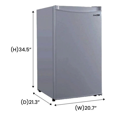 Top Notch 3 Cubic Ft Compact Upright Freezer Fingerprint Resistant Stainless Steel Finish dimensions 34.5" H, 21.3" D, 20.7" W