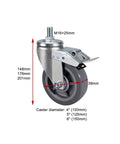 Beefy Heavy Duty PU Caster Wheel with Brake and M16x25mm Threaded Stem for Workbenches and Carts