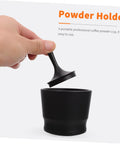 Hand opening Aluminum Alloy Espresso Dosing Cup With Flat Base For Coffee Machines And Barista Use Portable Powder Collector Cup For Cafe Shop Supply Home And Office Durable Handle Pro Grade, black color