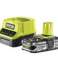 Top Notch 18 Volt Power Tool Combo Kit Featuring A Killer Impact Drill Driver And Smooth Cordless Jigsaw With Two Heavy Duty Battery Packs Fast Charger Plus Six Tough Saw Blades In A Rock Solid Carry Case - Ryobi 18V charger and 2.5Ah battery.