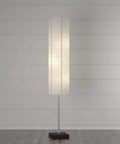 Gyoza Floorchiere Floor Lamp Tall 67 Inch Standing Light in Walnut Rubber Wood and Brushed Steel Finish with White Rice Paper Shade