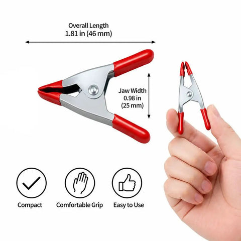 20 Piece Heavy Duty 2 Inch Spring Clamps With Metal Jaws And Rubber Tips For Woodworking And Craft Projects Tough Grip On Wood Plastic Surfaces Red Green Color Set Durable Clip Holders For Quick Clamps. Compact 2-inch metal spring clamp with rubber tips, 46 mm length