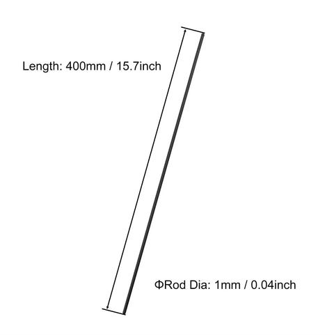 Diagram showing dimensions of Carbon Fiber Rods 1mm By 400mm Solid Matte Round Bar For DIY Crafts RC Airplane Model Car Pack Of 10