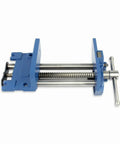Premium 7 Inch Carpentry Bench Clamp With T Handle Workbench Vise Threaded Screw Heavy Duty Woodworking Tool, blue cast iron construction.