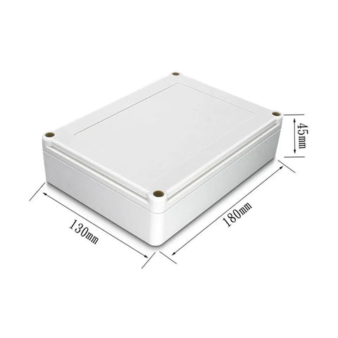 Front view of Rugged ABS Plastic Weatherproof Electrical Enclosure Box With IP65 Waterproof Rating, dimensions 180x130x45mm.