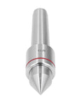 Live center for lathe with MT4 Morse taper, revolving, high-carbon steel, front view.