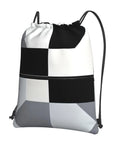 Black And White Piano Key Grid Print Drawstring Gym Bag For Men And Women Dope Unisex Fitness Sack and Yoga Carrier with Roomy Storage Pocket Ideal for Heavy Squats and Casual Travel Vibes, 18 x 15.3 inches.