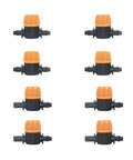 Purple Hose Barb Mini Valve Garden Tap Kit For Drip Irrigation Connectors One Quarter Inch To Six Millimeter Mist Nozzle Fittings Watering System Pack Of 20 To 150 Pieces, black plastic valves with orange caps