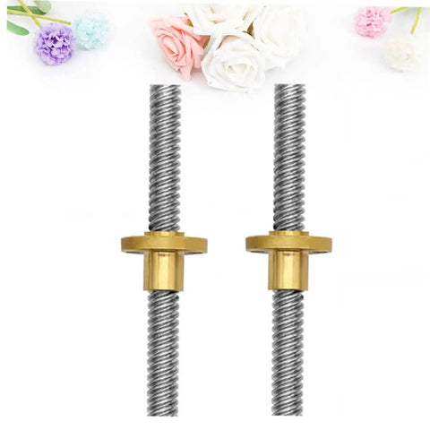 Two Pack Stainless Steel Lead Screw Rod With Nut For Stepper Motor And 3D Printer Applications Smooth Quiet Z Axis Threaded Rod