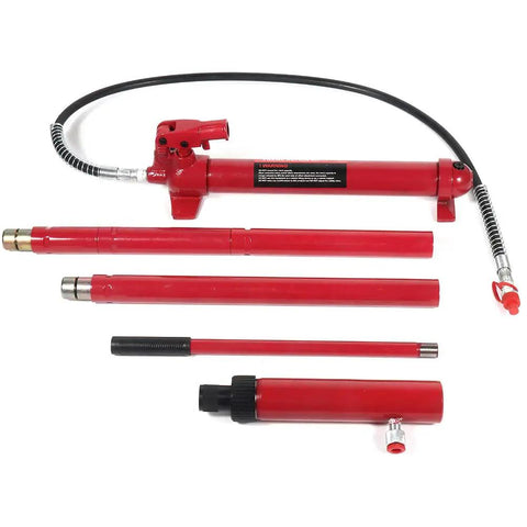 10 Ton Hydraulic Porta Power Kit With Heavy Duty Car Jack Ram For Auto Repair Shop Use, red hydraulic pump and cylinder set.