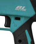 Makita XRT01TK 18V LXT Brushless Cordless Rebar Tying Tool Kit control handle detail with BL Motor logo.