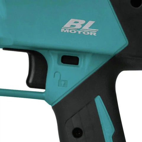 Makita XRT01TK 18V LXT Brushless Cordless Rebar Tying Tool Kit control handle detail with BL Motor logo.