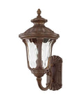 Oxford Style 1 Light Imperial Bronze Cast Aluminum Wall Lantern With Amber Water Glass for outdoor traditional lighting on porch.