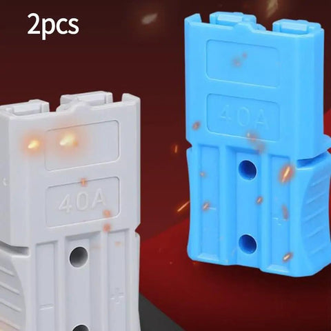 Super Heavy Duty Forty Amp Two Pole Electro Forklift Battery Terminal Connector Fast Quick Connect Plug For Stackers And Electric Vehicles Safe High Current Six Hundred Volts Red Blue Gray Durable Reliable 2 Pack in blue and gray.