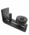 Heavy Duty Barn Door Floor Guide With Roller Adjustable Steel Track for smooth sliding, matte black steel construction detail.