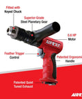 1/2-Inch Reversible Composite Pneumatic Drill Air Tool With Side Handle, 400 RPM, 0.60 HP Motor, Beastly Durability, Quiet Exhaust Tech